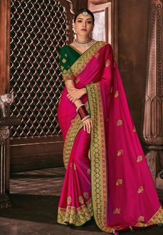 Kajal aggarwal pink silk bollywood saree 5181  Desc:  Style : Bollywood Sarees Color : Pink Fabric : Silk Work : Embroidery Wash Care : Dry clean Sleeve Style : Half Sleeve Long Sleeves : Done only in Custom Stitch Sleeves Lining : Done only in Custom Stitch Bust Size : 32 to 42 Inches Occasion : Festival   Christmas   Diwali   Kitty Party   Party Wear   Engagement   Ceremonial   Baby Shower   Marriage Anniversary. With Express Free Shipping and Custom Stitching, Buy Indian Wedding Party Wear Sa South Silk Sarees, Latest Saree, Indian Silk Sarees, Indian Sarees Online, Indian Wedding Wear, Elegant Attire, Embroidered Art, Blouse Neck, Embroidery Saree