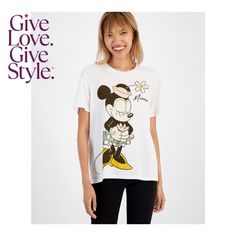 in stock Spring Mickey Mouse Crew Neck T-shirt, White Mickey Mouse T-shirt, Casual Mickey Mouse T-shirt For Spring, Spring Mickey Mouse Short Sleeve Top, Mickey Mouse Crew Neck T-shirt For Spring, Fun Mickey Mouse T-shirt, Mickey Mouse Crew Neck Top For Summer, Disney Junior, Junior Outfits