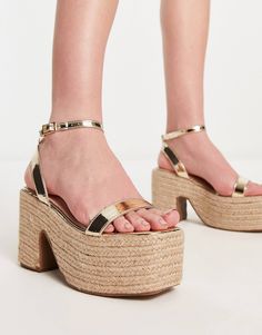 RAID Wide Fit Remington platform espadrilles in gold | ASOS Gold Wedge Sandals With Heel Strap For Spring, Gold Espadrilles With Round Toe For Spring, Gold Round Toe Espadrilles For Spring, Gold Wedge Sandals With Platform And Block Heel, Summer Gold Espadrilles With Removable Insole, Platform Espadrilles With Ankle Strap, Gold Espadrilles With Removable Insole And Round Toe, Gold Closed Toe Espadrilles For Summer, Gold Open Toe Espadrilles With Removable Insole