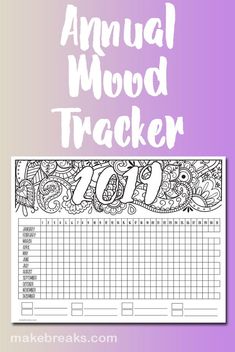 the annual mood tracker is shown in this printable calendar with an image of flowers and paisley