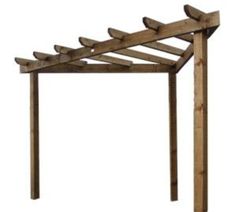 a wooden pergola with several birds perched on it's top and bottom