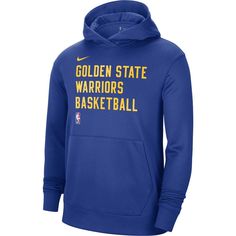 The Unisex Nike Royal Golden State Warriors 2023/24 Performance Spotlight On-Court Practice Pullover Hoodie is the perfect way to show your support for the Golden State Warriors. Made from lightweight polyester, this hoodie is ideal for mild temperatures and features heat-sealed graphics that will keep you looking your best. The front pouch pocket is perfect for storing your essentials, and the loose fit will keep you comfortable all day long. Whether you're cheering on the Warriors from the sta Team Aesthetic, Warriors Graphics, Golden State Warriors Basketball, Warriors Basketball, Nba Golden State Warriors, Sports Clothes, Nba Store, Denver Nuggets, Minnesota Timberwolves