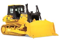 a yellow bulldozer sitting on top of a white surface