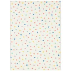 a white background with multicolored polka dots on it's side and the bottom half