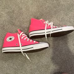 Never Worn/Brand New Super Bright Pink Extremely Rare And Not Sold Anymore Open To Offers Womens 8.5 (Runs Bigger So Fits Like A 9.5) Pink Ankle-high Sneakers With Rubber Sole, Pink Converse High-top Sneakers For Sports, Pink Slip-on High-top Sneakers, Pink Converse High-top Sneakers Sporty Style, Casual Pink High-top Sneakers With Cushioned Footbed, Sporty Pink Converse Sneakers, Pink Converse Sneakers For Sports, Pink High-top Converse Sneakers, Trendy Pink Converse High-top Sneakers