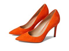 Sam Edelman Hazel - Women's Shoes : Dark Grapefruit : The Sam Edelman® Hazel stilettos boast a classic pointed toe and leg-lengthening low-cut vamp for a striking look that's sure to turn heads. Slip-on pump is available in a variety of leather, man-made, and textile uppers. Fit technology features a padded sock to boost comfort. Synthetic insole. Wrapped high stiletto heel. Leather outsole with synthetic heeltap. Imported. Some colors contain dyed real fur from calf. Imported from China. Measur Spring Pumps With 4-inch Heel, Fitted High Heel Pumps With 4-inch Heel, Suede Court Shoes With Pointed Toe, Suede Court Shoes With Pointed Toe And Branded Insole, Chic Pointed Toe Pumps For Spring, Pointed Toe Evening Heels For Fall, Evening Pointed Toe Heels For Fall, Fall Evening Heels With Pointed Toe, Fall Evening Pointed Toe Heels