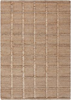 an area rug with squares and lines on the side, in neutral colors is shown