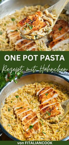 One Pot Pasta mit Hähnchen One Pot Orzo, Pasta One Pot, One Pot Chicken, Orzo Pasta, Alfredo Pasta, Camping Food, Chicken Pasta, Pampered Chef