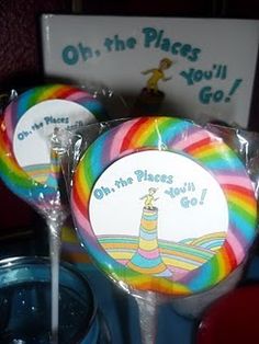 two lollipops with the dr seuss on them