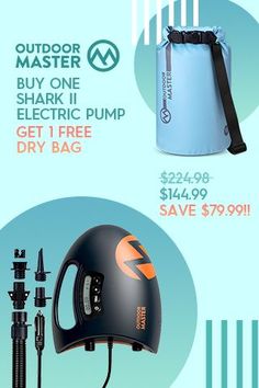 an advertisement for the electric pump and dry bag, with two different types of items