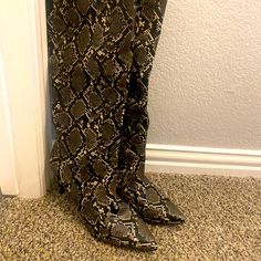 Knee High Heeled Boots Snake Skin Brand New/ Never Worn Size 11 Black Snake Print Boots For Fall, Trendy Gray Pointed Toe Boots, Snake Skin Boots, High Heeled Boots, Boots Knee High, High Heel Boots Knee, Size 11 Heels, Boots Knee, Shoes Heels Boots