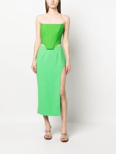 Giuseppe Di Morabito Strapless Corset Top - Farfetch Corset Top Green, Strapless Corset Top, Green Corset, Strapless Corset, Green Top, Asymmetrical Design, Green Wool, Corset Style, Green Tops