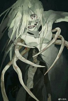 an anime character with long white hair and eyes