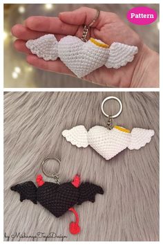 crochet keychain with two bats on the front and one in the back