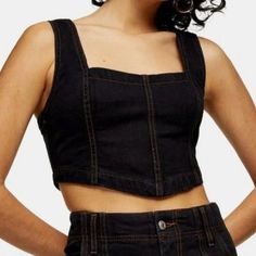 This Black Denim Seamed Corset Embraces Structured Silhouettes With A Modern Flair. Flatter Any Look With This Fabulous Fashion Piece. Back Zip. Slight Stretch. Fully Lined. Bought New With Tags On Poshmark For A Pirate-Themed Birthday Party (See Selfie For The Full Look!). Worn Once, Hand Washed, Line Dried. Casual Black Denim Top, Sleeveless Black Denim Top, Trendy Cropped Denim Top, Fitted Denim Top With Edgy Style, Edgy Fitted Denim Top, Casual Black Denim Top For Spring, Black Denim Top For Summer, Trendy Cropped Cotton Denim Top, Edgy Dark Wash Tops For Spring