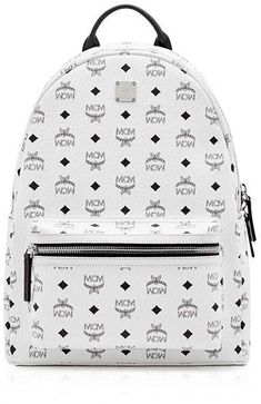 MCM Stark Backpack Visetos Medium White Luxury White Standard Backpack, Classic White Backpack, Designer White Backpack For Travel, Designer White Travel Backpack, Luxury White Backpack, Modern White Backpack, White Leather Backpack, Mcm Backpack, Studded Backpack