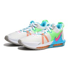 the nike air zoom low is available in white, blue and neon green with an orange stripe