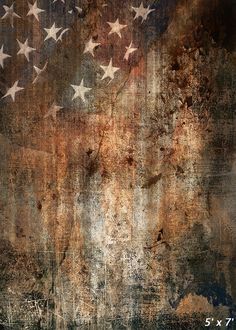 an american flag painted on the side of a building with grungy paint and stars