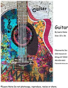 a guitar with music notes on it and the words guitar written in bold letters below