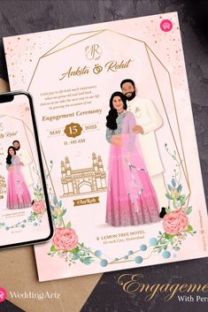 Engagement Invitation Cards Engagement Illustration Couple, Engagement Caricature, Indian Engagement Invitation, Engagement Illustration, Engagement Invitation Card, Engagement Card Design, Engagement Invite, Elegant Engagement Party, Indian Engagement