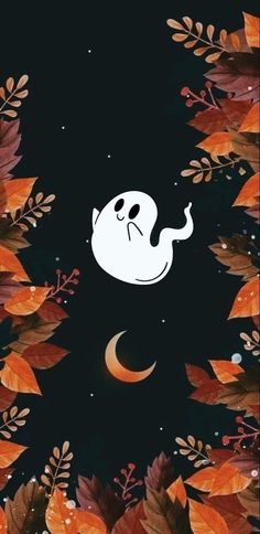 a ghost floating in the air surrounded by leaves