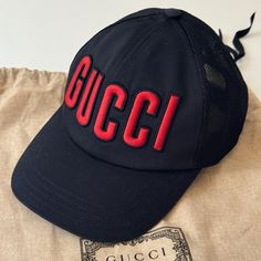 Size S Gucci Embroidered Logo Baseball Cap Black Red Patch New With Dust Bag Red Patch, Logo Baseball, Gucci Accessories, Gucci Black, Black Red, Baseball Cap, Accessories Hats, Dust Bag, Black And Red