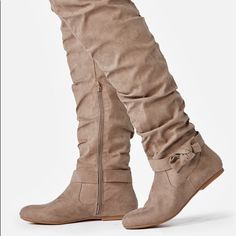 Brand New And Never Worn! Size 10 But Fits More Like A Size 9. Adorable Knee High/Over The Knee Boots In Taupe With Cute Bow And Slouchy Look Justfab Shoes, Cute Bow, Cute Bows, Zumba, Over The Knee Boots, Over The Knee, Knee Boots, The Knee, Knee High