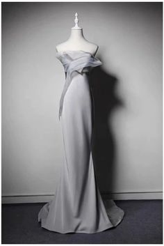 off shoulder gauze prom dress, formal prom dress, plus size prom dress Light Grey Prom Dress, Illusion Wedding Dress, Matching Bridesmaids, Satin Prom Dresses, Grey Bridesmaids, Prom Dresses 2020, Grey Bridesmaid Dresses, Dresses 2020, Satin Prom Dress