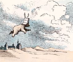 a drawing of a dog flying through the air