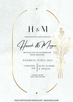 an elegant wedding card with gold foil