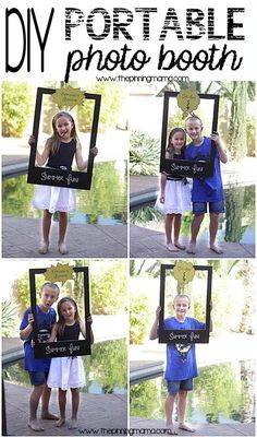 two children holding up a photo booth with the text diy portable photo booth