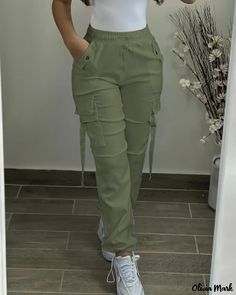 Olivia Mark - Versatile Drawstring Pants with Functional Pocket Design Summer Khaki Cargo Pants With Drawstring, Khaki Drawstring Bottoms For Spring, Spring Khaki Drawstring Bottoms, Khaki Bottoms With Drawstring For Spring, Spring Khaki Bottoms With Drawstring, Green Drawstring Bottoms For Fall, Green Drawstring Pants For Fall, Khaki Summer Parachute Pants With Drawstring, Khaki Parachute Pants With Drawstring For Summer