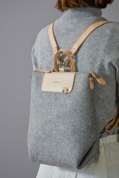 Graf Lantz, Felt Bags, Crossbody Backpack, Canvas Bags, Convertible Bags, Felt Bag, Small Frame, Grey And Beige, Mini Backpack