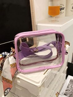 BirdinBag - PVC Clear Phone Bag: Fashionable Waterproof Shoulder Bag for Women with Adjustable Strap Portable Purple Shoulder Bag For Travel, Purple Portable Bags For Daily Use, Rectangular Plastic Shoulder Bag For Gift, Purple Rectangular Bag With Clear Strap, Purple Rectangular Shoulder Bag With Zipper, Trendy Square Plastic Bags, Portable Rectangular Plastic Bag, Portable Purple Shoulder Bag For Daily Use, Travel Pouch Shoulder Bag With Clear Strap