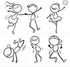 a set of cartoon stick figures dancing