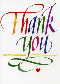 the words thank you are written in multicolored ink on a white sheet of paper