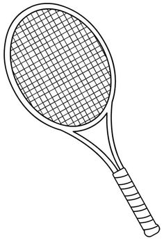 a tennis racket is shown in this black and white drawing, it appears to be an outline