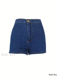 Katykey - Chic Womens High-Stretch Blue Slim Fit Denim Shorts - Versatile Casual Denim Pants for a Fashionable Look Stretch High-waisted Denim Blue Shorts, High-waisted Denim Blue Shorts With Belt Loops, Denim Blue High-waisted Cotton Shorts, Urban Denim Blue Short-length Bottoms, High-end Denim Blue Shorts With Pockets, Casual Denim Pants, Denim Details, Casual Denim, Denim Pants