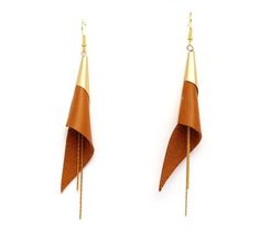 Cone genuine leather earrings - gold plated jewelry - Brown and gold earrings - modern earrings - we Leather Dangle Jewelry For Party, Party Leather Dangle Earrings, Elegant Leather Earrings As Gift, Elegant Leather Earrings For Gift, Party Leather Dangle Jewelry, Elegant Leather Earrings Perfect For Gifts, Elegant Brown Leather Earrings, Chic Brown Earrings For Party, Elegant Leather Earrings With Ear Wire