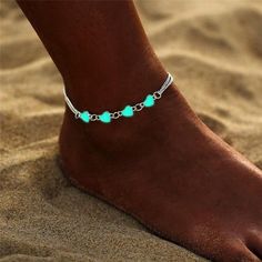 Bohemia  Glow Anklet Bohemian Anklets For Party, Casual Green Anklets, Trendy Silver Anklets For Festival, Elegant Turquoise Anklets For Summer, Green Summer Festival Anklets, Tassel Anklet, Foot Chain, Beaded Ankle, Summer Anklets