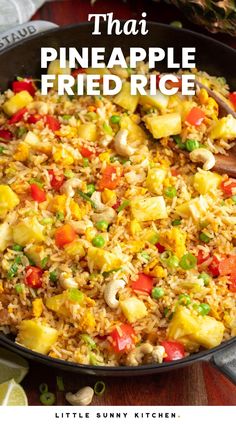 a pan filled with fried rice and vegetables