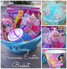 the princess easter basket is filled with toys and other things to make it look like they are