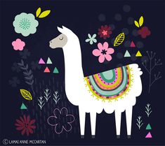 a llama with flowers and leaves on it's back