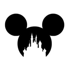 the silhouette of mickey mouse's head in front of a castle