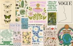 an assortment of flowers and plants are featured in this collage from the 1950's