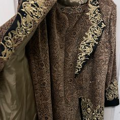 Long Suit Jacket With Matching Long Skirt. Plus Size 18 Long Skirt Plus Size, Long Suit Jacket, Long Suit, Paisley Embroidery, Embroidery Suit, Coats Vintage, Gold Paisley, Skirt Plus Size, Embroidery Suits