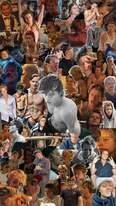 a collage of many different people and one man with his shirt off, in the middle