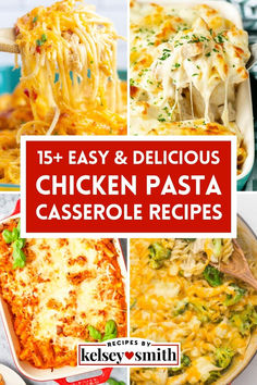 four images: chicken spaghetti, chicken alfredo, chicken lasagna, and chicken broccoli pasta Leftover Cooked Chicken Recipes, Chicken Pasta Casserole Recipes, Easy Chicken Pasta Casserole, Bulking Foods, Chicken Tender Recipes Baked, Chicken Breast Pasta, Pasta Casseroles, Chicken Pasta Casserole, Group Recipes