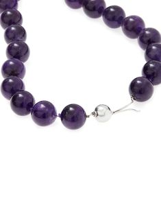 Amethyst 18K White Gold Secure Clasp Stone Carat: 1000ct. (carats) I 20 round balls- + 45cm length Size: 20mm, 45cm length One of a Kind Designed & Handmade US & Brazil Amethyst Necklace, Brazil, Amethyst, White Gold, Stone, Gold, White