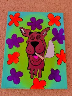 canvas painting | art | neon paint | cartoon art | Easy Painting Ideas On Canvas Neon, Canvas Painting Ideas High, Lost Painting Ideas, Goofy Painting Ideas, Trippy Paintings Simple, Cute Trippy Painting Ideas, Cartoon Stoners, Painting Inspo Trippy, Cool Easy Paintings On Canvas Trippy